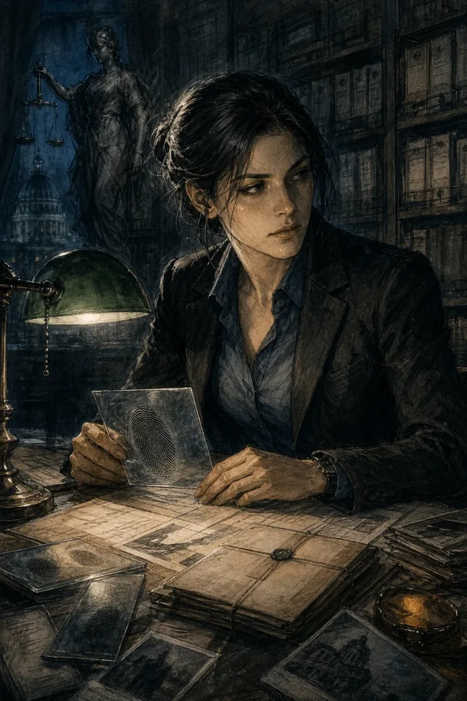 The Covert Investigator studying evidence in a dark archive