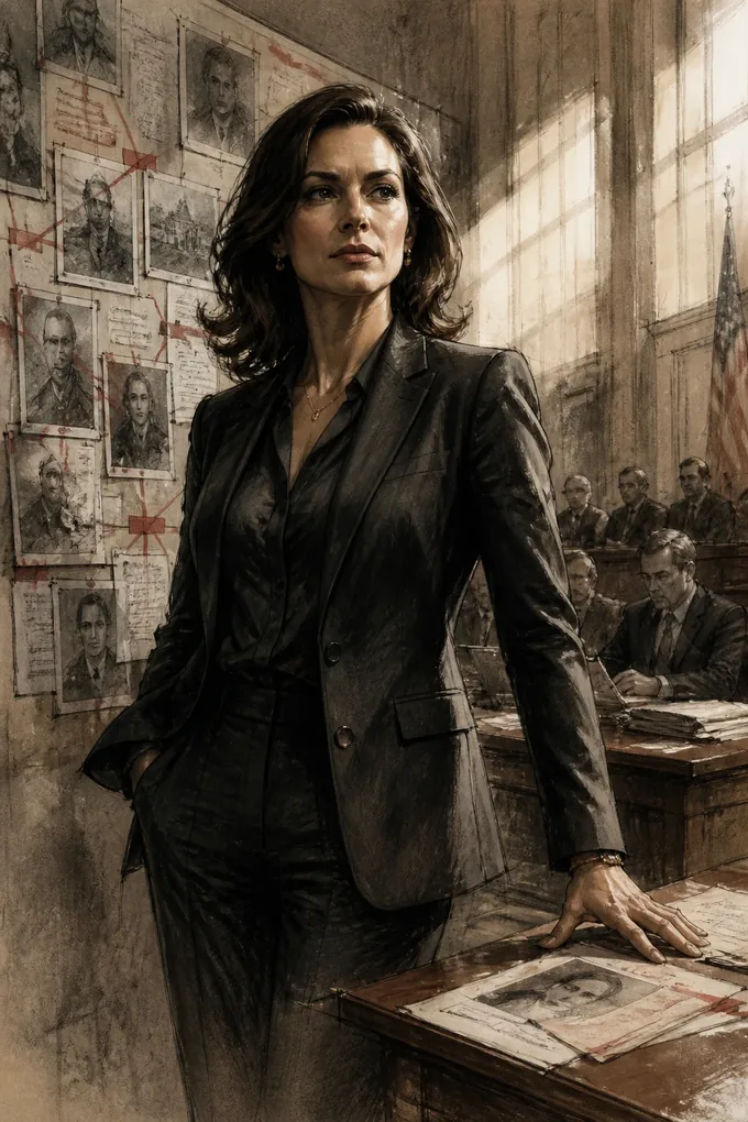 The Special Prosecutor standing before an evidence wall